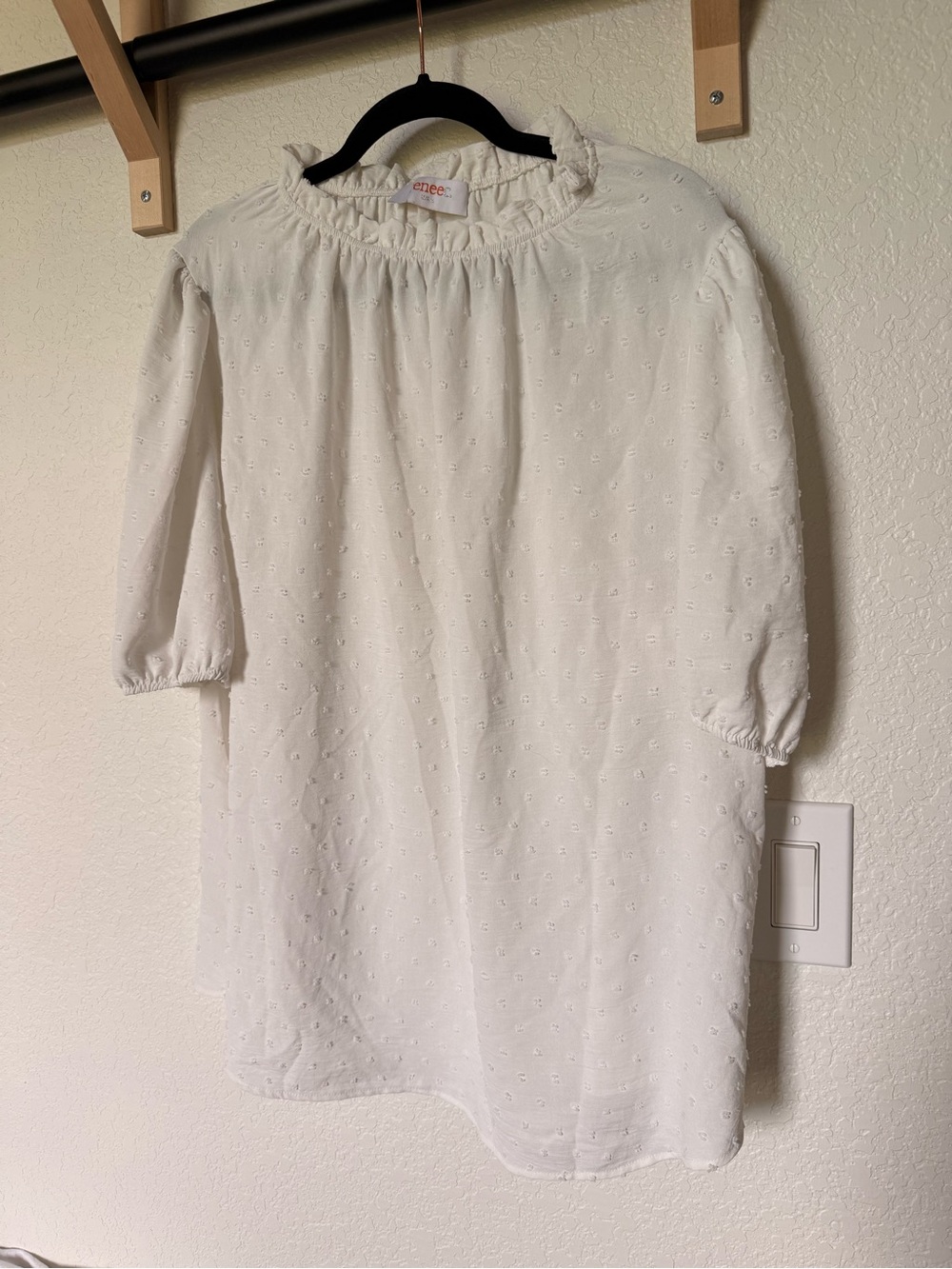 Renee C. White Swiss Dot Ruffle Top